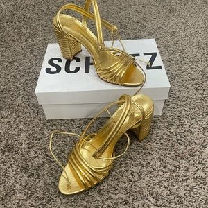 NIB SCHUTZ GOLD LANNA SANDALS SZ 9.5